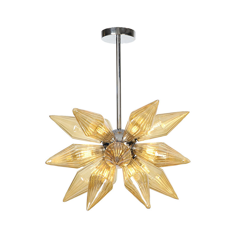 Diamond Clear/Amber Glass Chandelier - Industrial Kitchen Pendant Lighting Fixture (9/12/15 Heads) in Chrome/Gold