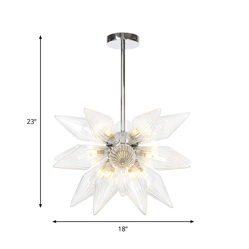 Diamond Clear/Amber Glass Chandelier - Industrial Kitchen Pendant Lighting Fixture (9/12/15 Heads) in Chrome/Gold