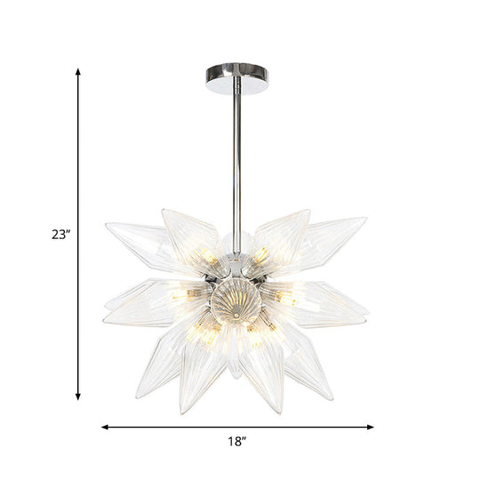 Diamond Clear/Amber Glass Chandelier - Industrial Kitchen Pendant Lighting Fixture (9/12/15 Heads) in Chrome/Gold