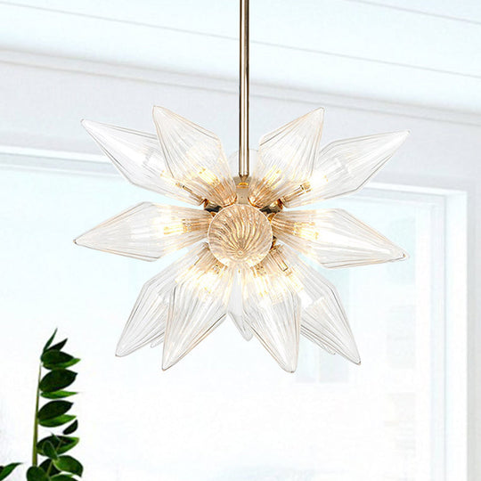 Diamond Clear/Amber Glass Chandelier - Industrial Kitchen Pendant Lighting Fixture (9/12/15 Heads) in Chrome/Gold