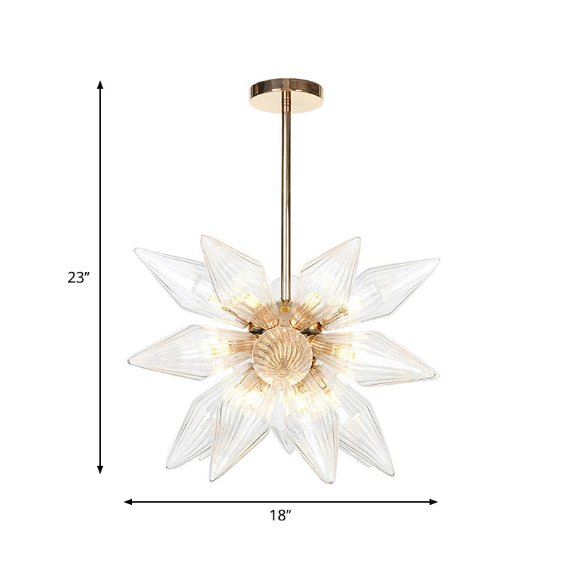 Diamond Clear/Amber Glass Chandelier - Industrial Kitchen Pendant Lighting Fixture (9/12/15 Heads) in Chrome/Gold