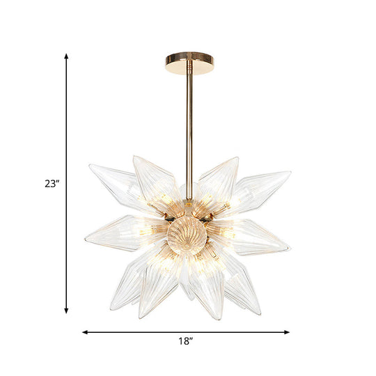 Diamond Clear/Amber Glass Chandelier - Industrial Kitchen Pendant Lighting Fixture (9/12/15 Heads) in Chrome/Gold