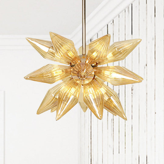 Diamond Clear/Amber Glass Chandelier - Industrial Kitchen Pendant Lighting Fixture (9/12/15 Heads) in Chrome/Gold