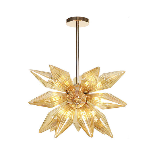 Diamond Clear/Amber Glass Chandelier - Industrial Kitchen Pendant Lighting Fixture (9/12/15 Heads) in Chrome/Gold