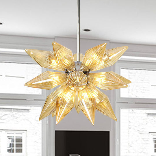 Diamond Clear/Amber Glass Chandelier - Industrial Kitchen Pendant Lighting Fixture (9/12/15 Heads) in Chrome/Gold