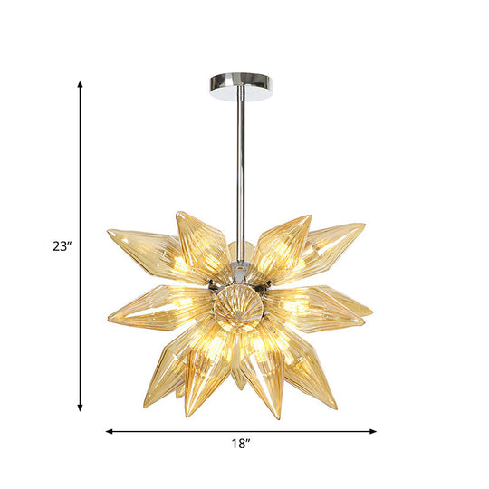 Diamond Clear/Amber Glass Chandelier - Industrial Kitchen Pendant Lighting Fixture (9/12/15 Heads) in Chrome/Gold