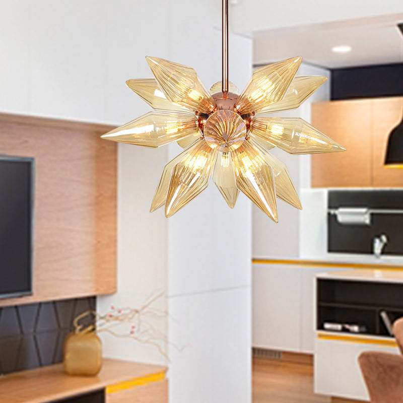 Sputnik Clear/Amber Glass Chandelier - Brass/Copper Finish 9/12/15 Bulbs Living Room Lighting