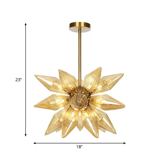 Sputnik Clear/Amber Glass Chandelier - 9/12/15 Bulbs - Brass/Copper Finish - Living Room Lighting Fixture