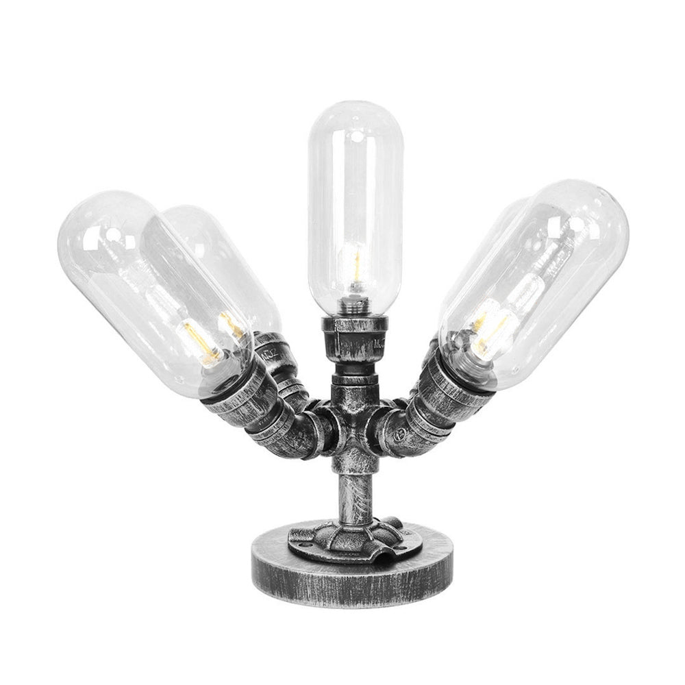 Industrial Clear/Amber Glass Night Lamp - 1/4/5-Bulb Capsule Shade Table Lighting For Bedroom Clear