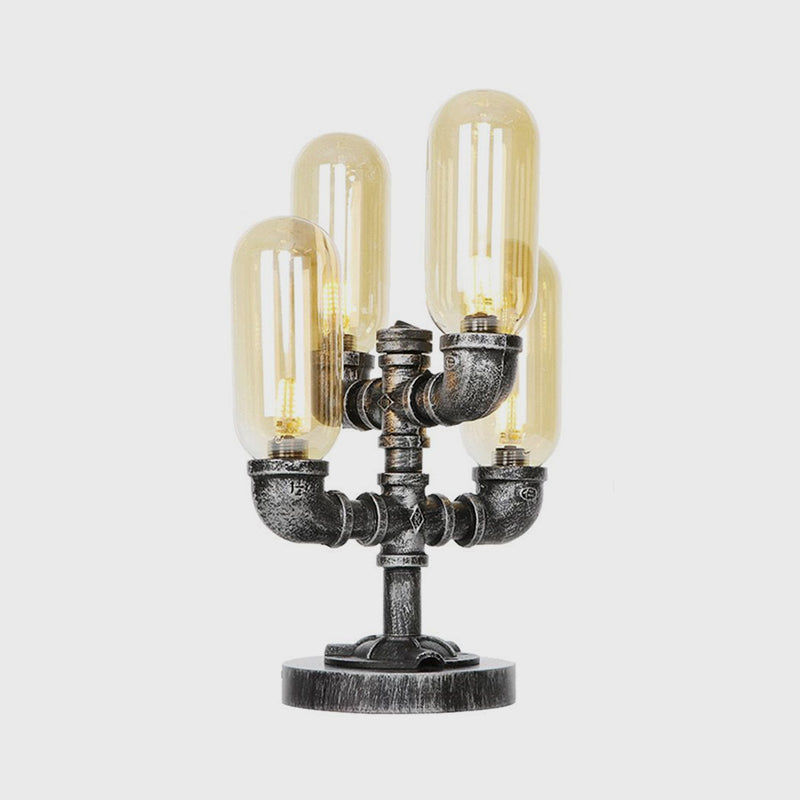 Industrial Clear/Amber Glass Night Lamp - 1/4/5-Bulb Capsule Shade Table Lighting For Bedroom