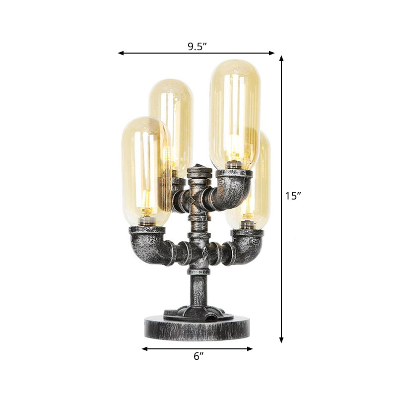 Industrial Clear/Amber Glass Night Lamp - 1/4/5-Bulb Capsule Shade Table Lighting For Bedroom