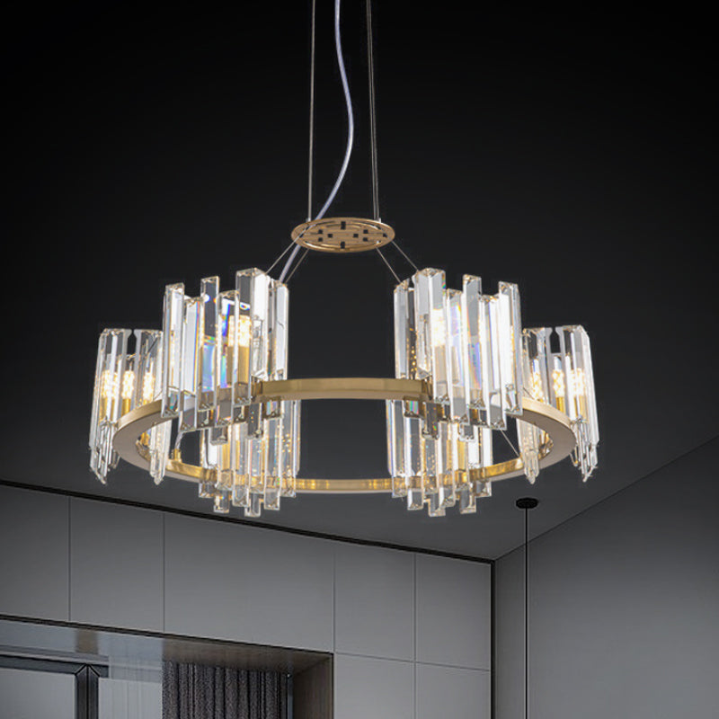 Gold Modern Crystal Cubic Ceiling Lamp with Annular Chandelier Design
