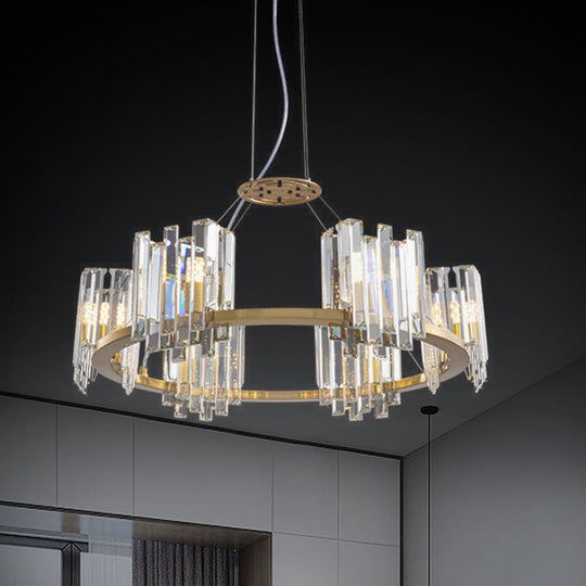 Modern Gold Crystal Annular Chandelier With Cubic Shade - 4/6 Bulbs Ceiling Lamp