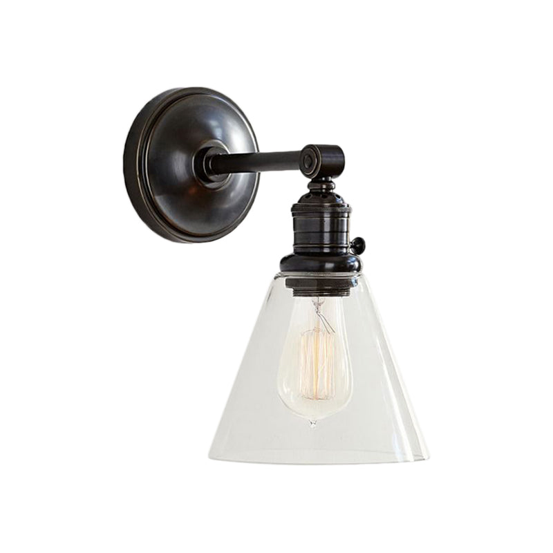 Industrial Wall Sconce With Clear Glass And Cone Shade