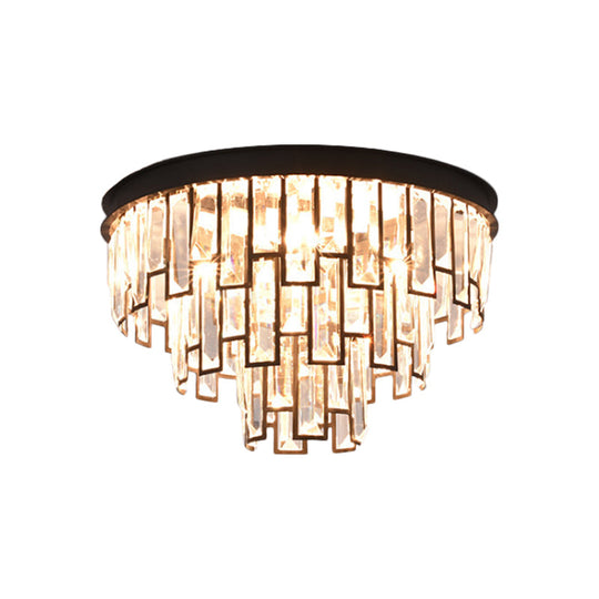 Modern Black/Gold Flush Mount Light With Clear Crystals - Ideal For Bedroom