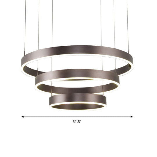 Contemporary Coffee Ring Chandelier Pendant Light With Acrylic Shade - Adjustable 1/2/3-Light