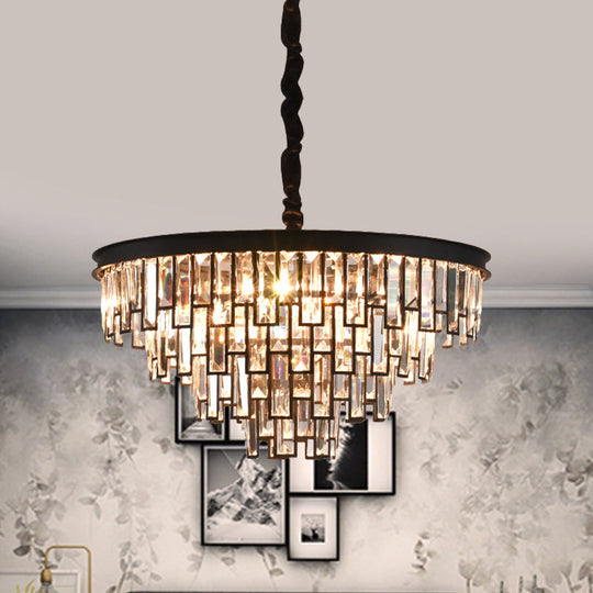 Modern Gold/Black Tapered Chandelier With 6 Heads And Clear Rectangular-Cut Crystals Black