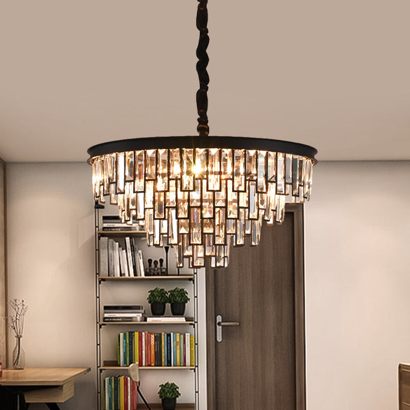 Gold/Black Modern Chandelier with 6 Tapered Heads & Clear Rectangular-Cut Crystals