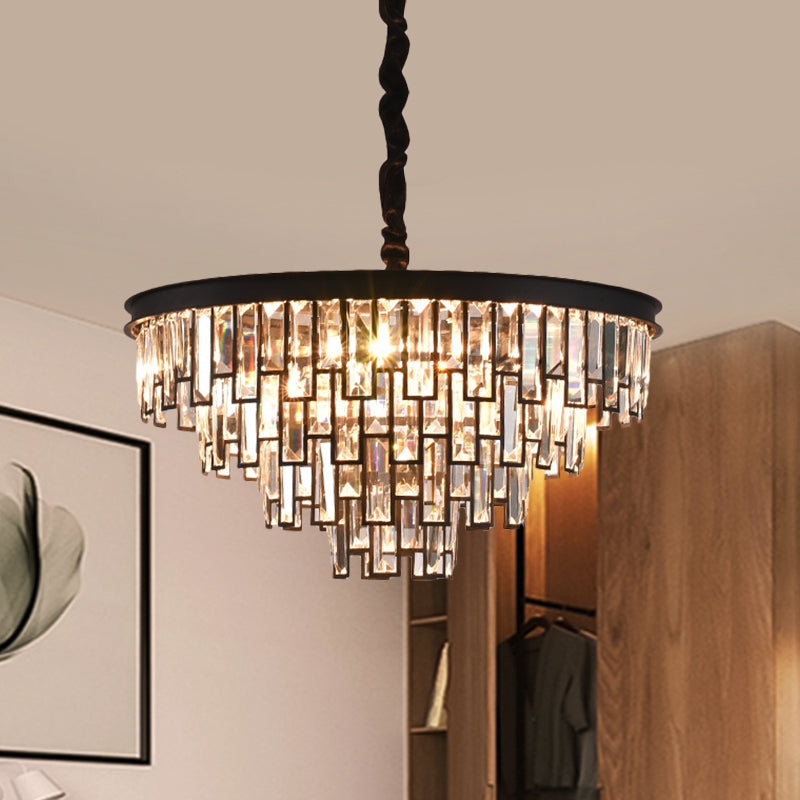 Modern Gold/Black Tapered Chandelier With 6 Heads And Clear Rectangular-Cut Crystals