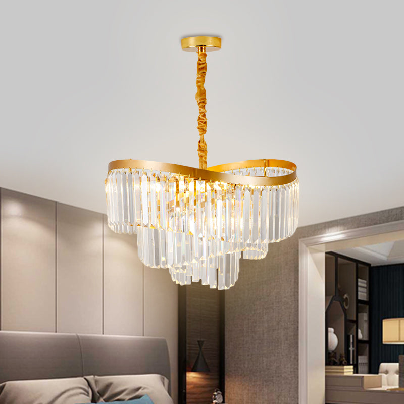 Clear Crystal Prisms Chandelier Pendant Light - Contemporary Design 10/11 Bulbs Spiral Style 21.5/30