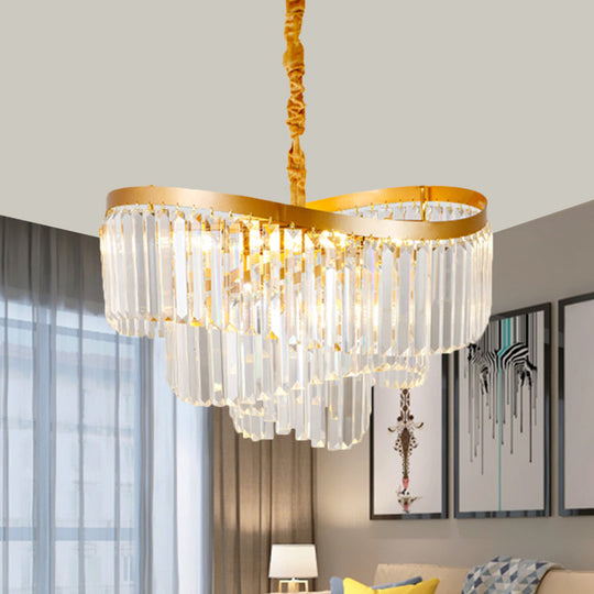 Contemporary Clear Crystal Prisms Chandelier Light with 10/11 Bulbs - Spiral Design, 21.5"/30" Wide - Perfect for Your Living Room