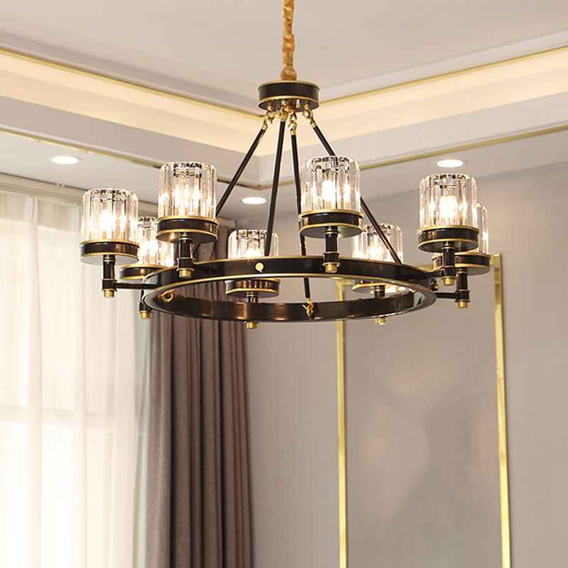 Modern Black Crystal Pendant Lamp - 6/8 Heads Chandelier With Clear Cylinder Shade 8 /