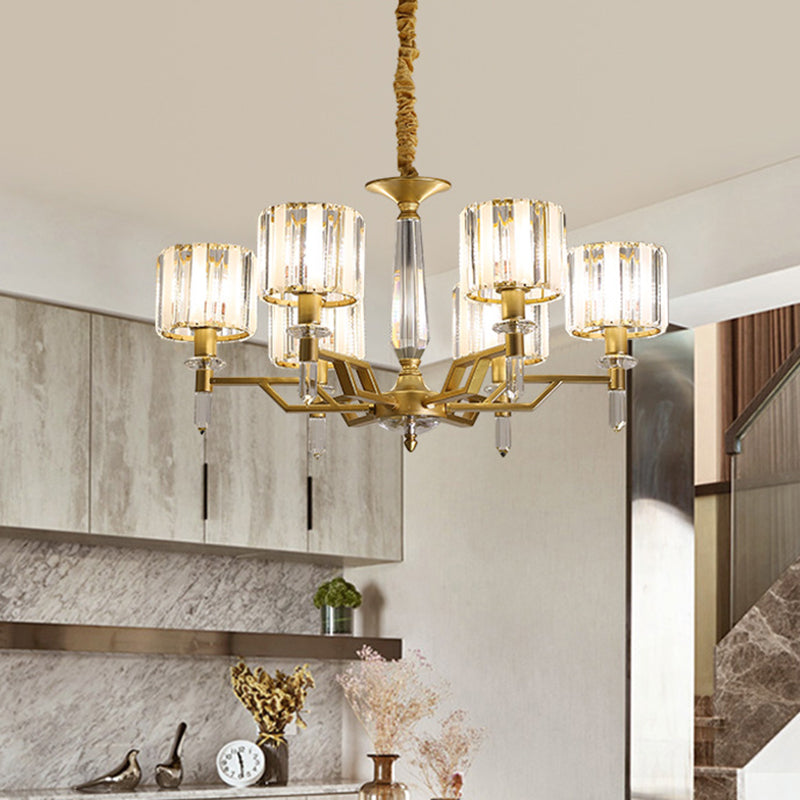 Contemporary Gold Crystal Chandelier - Crooked Arm Design 6/8 Bulbs Hanging Light Kit 6 /