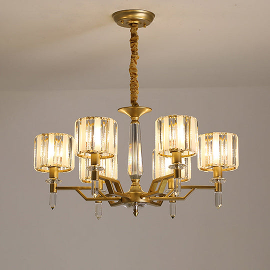 Contemporary Gold Hanging Light Chandelier - Crooked Arm with 6/8 Bulbs, Clear Crystal Shade