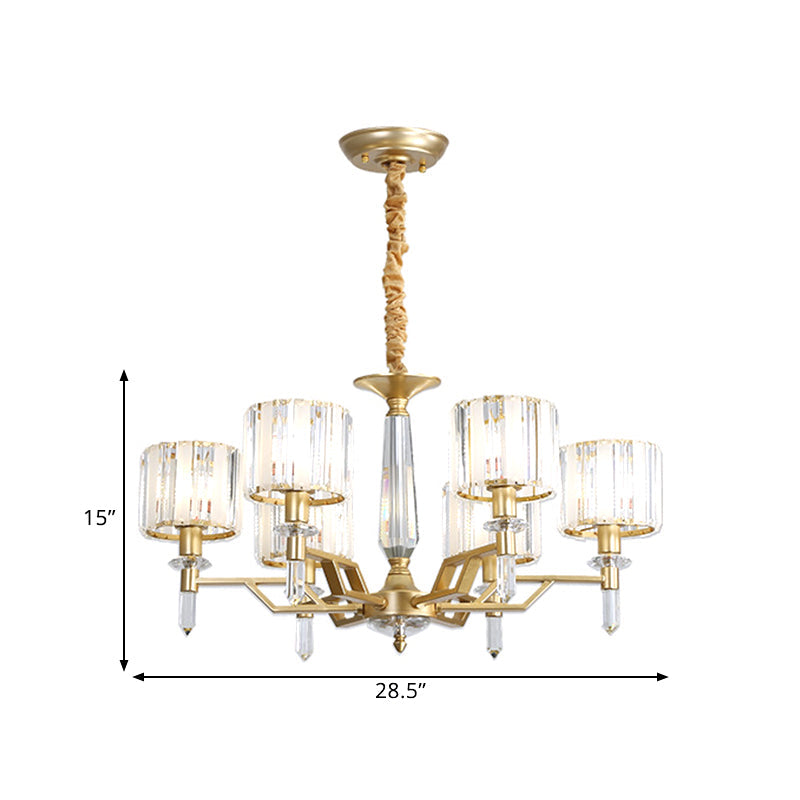 Contemporary Gold Crystal Chandelier - Crooked Arm Design 6/8 Bulbs Hanging Light Kit