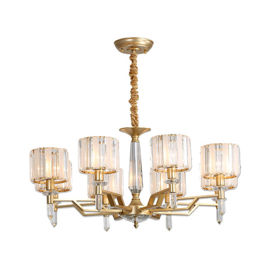 Contemporary Gold Crystal Chandelier - Crooked Arm Design 6/8 Bulbs Hanging Light Kit
