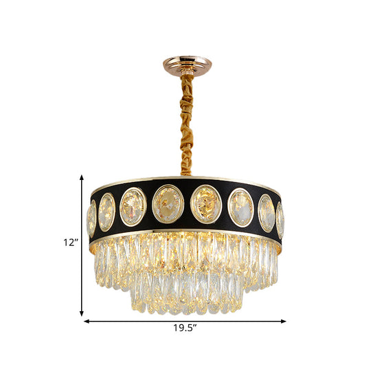 Taper Hanging Light Kit with Modern Black Finish, Clear Crystal Drops Chandelier – 9/11 Heads, 19.5"/23.5" Width