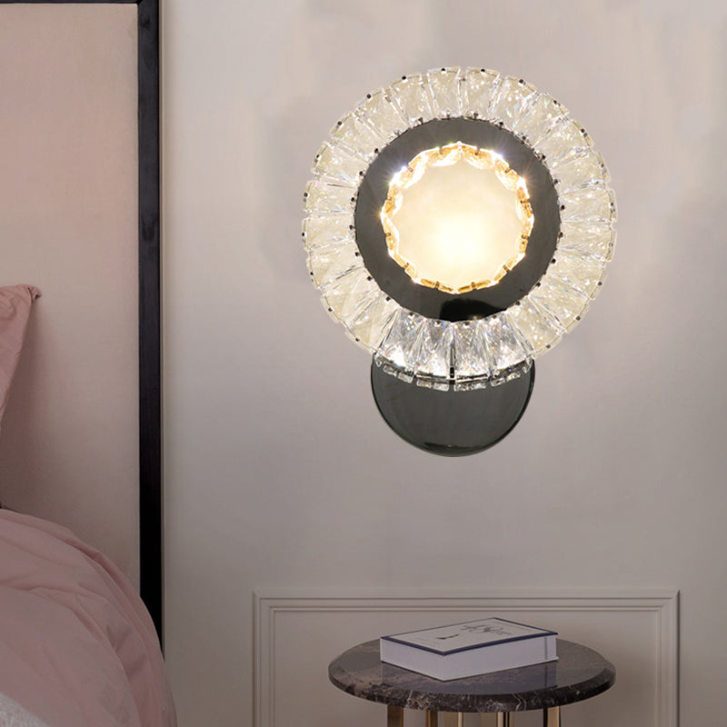 Contemporary Led Wall Mount Lamp With Clear Rectangular-Cut Crystals For Sleeping Room