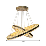 Modern Black Double Ring Parlor Hanging Lamp With Clear Rectangular-Cut Crystals And Led Multi