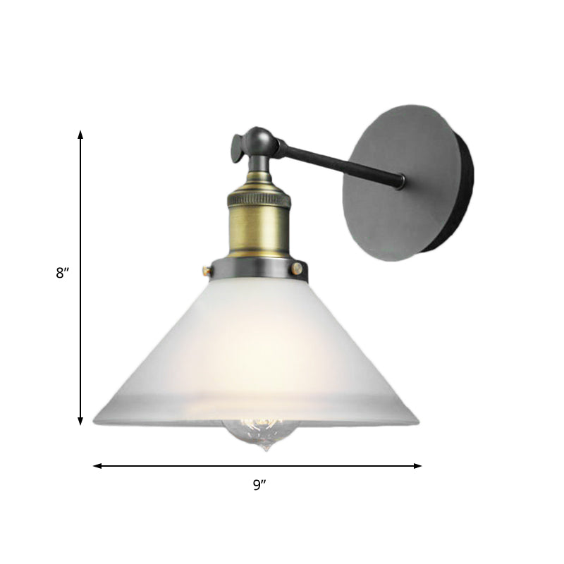 Antique Brass Cone Wall Sconce With Frosted Glass And 1 Bulb For Industrial Lighting
