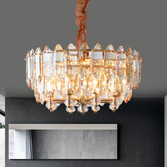 Modern Gold Chandelier With Clear Beveled Crystal Blocks And 8 Bulbs