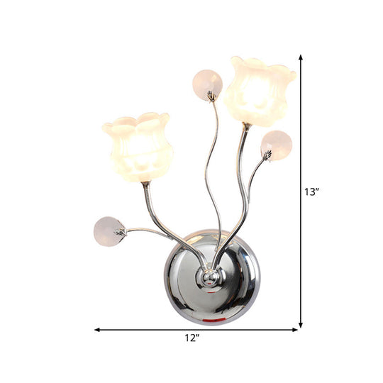 Modern Chrome Sconce Light: Clear Crystal Orbs With Scrolling Arm 2 Bulbs Wall Lighting Bloom Shade
