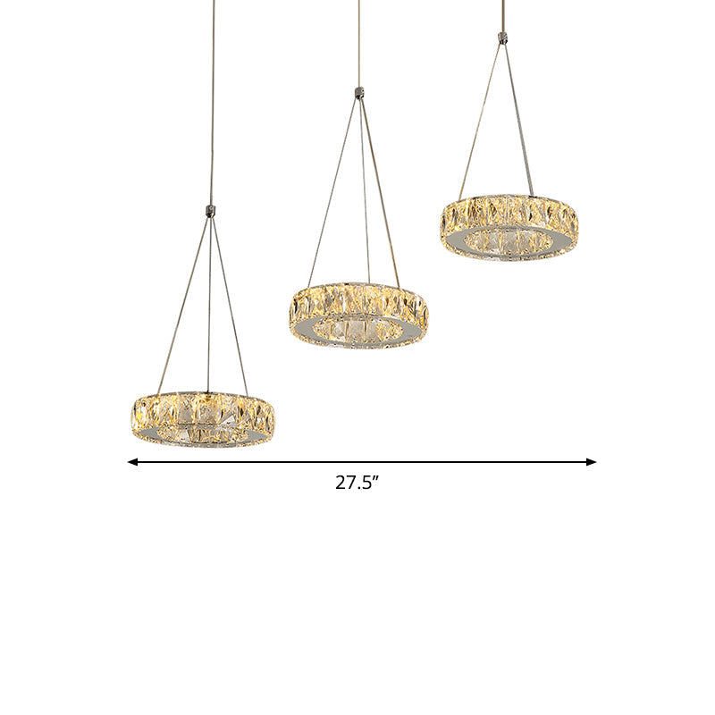 Modern 3-Ring Swag Light With Clear Rectangular-Cut Crystals - Led Plug-In Pendant In