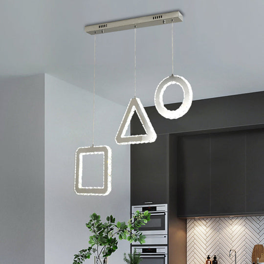 Contemporary Led Pendant Lighting With Clear Crystals And Stainless-Steel Finish / Linear