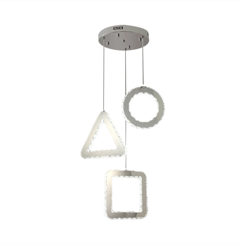 Contemporary Led Pendant Lighting With Clear Crystals And Stainless-Steel Finish