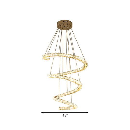Contemporary Led Chandelier With Clear Crystal Blocks In Stainless Steel 4-Tier Spiral Design