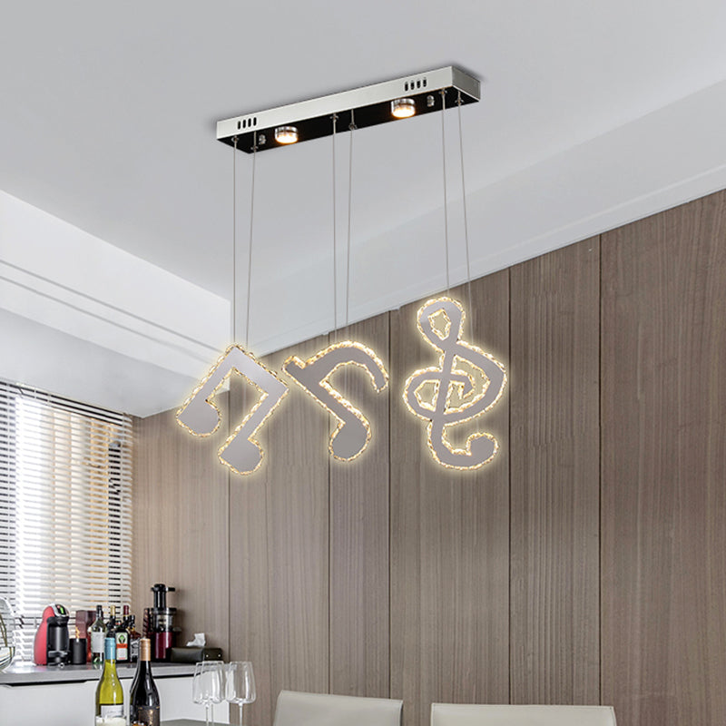 Stainless-Steel Led Swag Pendant Light With Clear Beveled Crystals And Musical Note Design