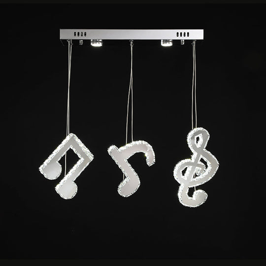 Modern Stainless Steel LED Pendant Light with Clear Crystals and Musical Note Suspension
