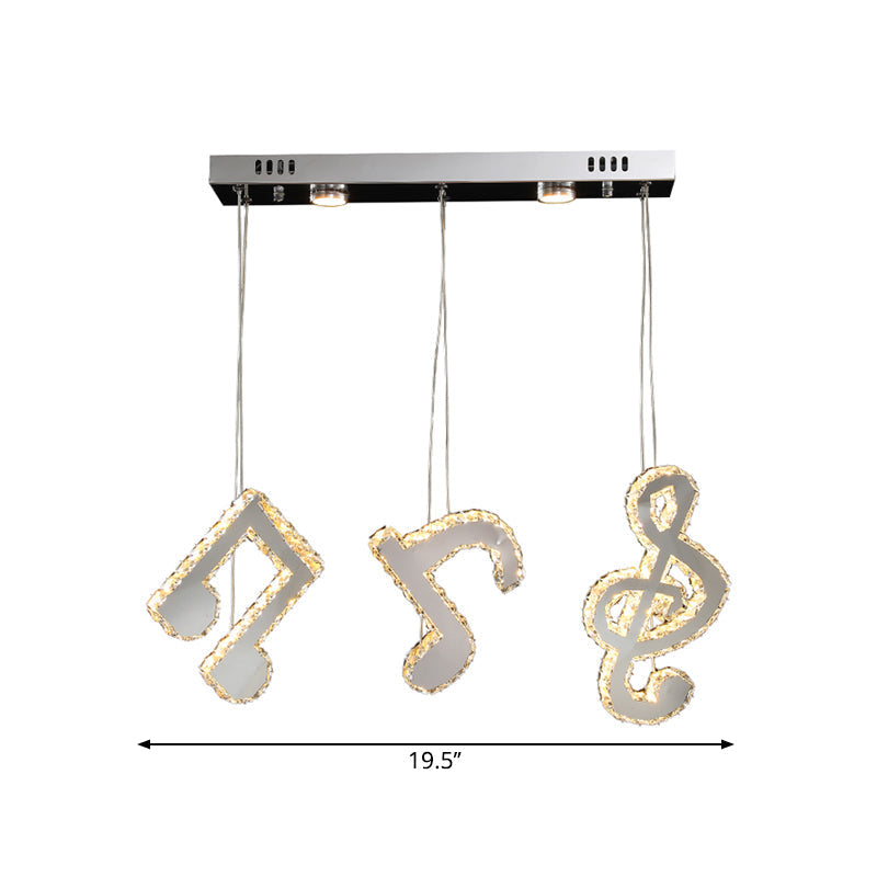 Stainless-Steel Led Swag Pendant Light With Clear Beveled Crystals And Musical Note Design