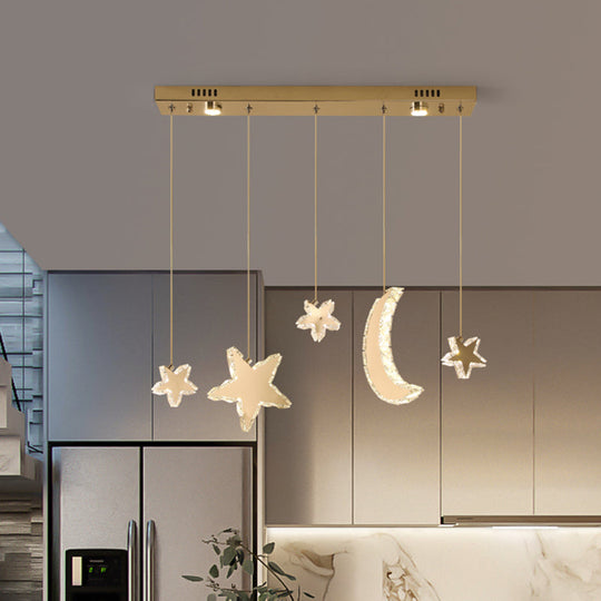 Contemporary Crystal Moon And Star Bedroom Led Pendant Lamp Stainless-Steel