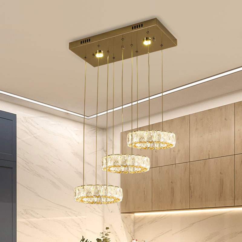 Modern Crystal Led Pendant Light Kit With 3 Rings - Stainless Steel Stainless-Steel