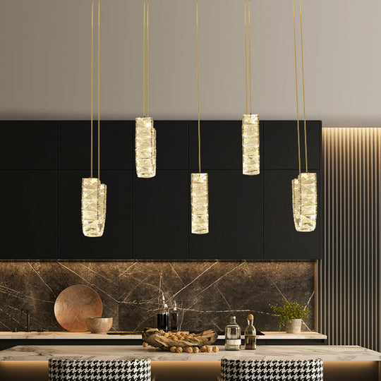 Led U-Shape Pendant Lamp With Modern Stainless-Steel Finish And Clear Rectangular-Cut Crystals