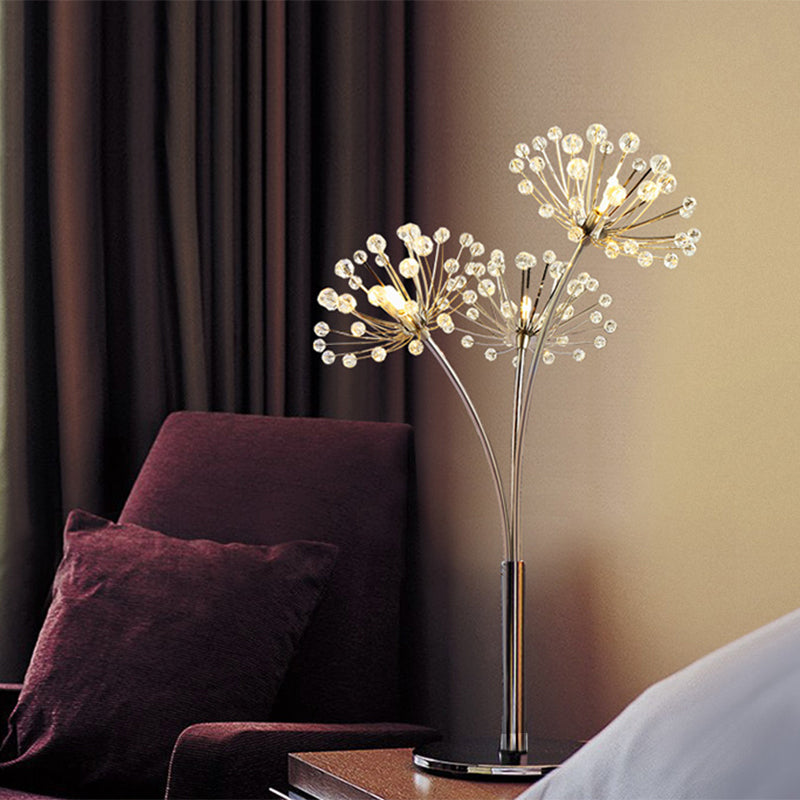 Contemporary Led Crystal Bead Table Lamp With Dandelion-Shape Design - Chrome Finish