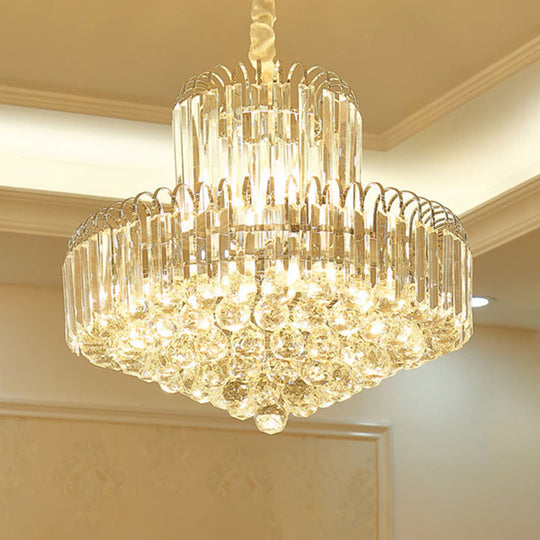 Modern Gold Conical Chandelier with Clear Crystal Shade - 6/8 Bulbs Drop Pendant Fixture