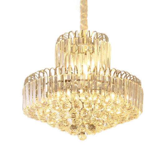 Modern Gold Conical Chandelier with Clear Crystal Shade - 6/8 Bulbs Drop Pendant Fixture