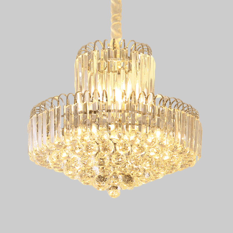 Modern Gold Conical Chandelier with Clear Crystal Shade - 6/8 Bulbs Drop Pendant Fixture